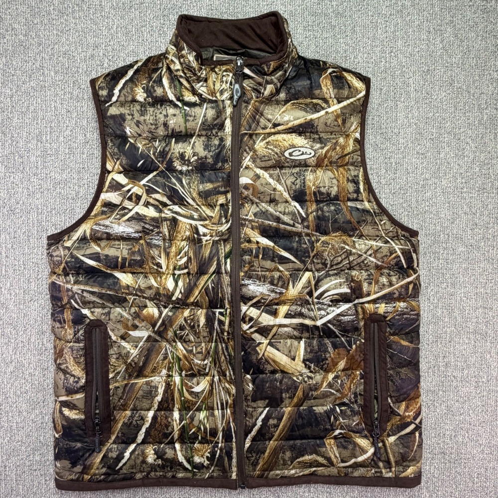 Drake Waterfowl Realtree Max-5 Camo Puffer Vest Mens XL Full Zip Outdoor